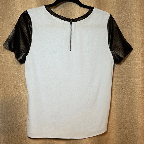 Lush Light Blue Top with Faux Leather Mesh Sleeves - Picture 4 of 6